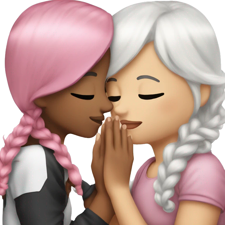kiss between girls, one has pink hair and the other white hair emoji