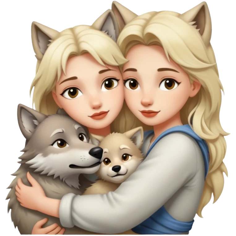 Blonde girl cuddling wolf emoji