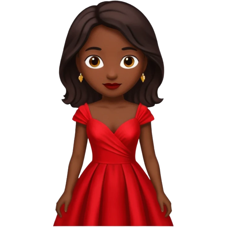 Dark skin emoji in red dress emoji