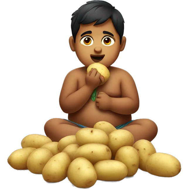 Chubby Indian boy eating potatoes  emoji