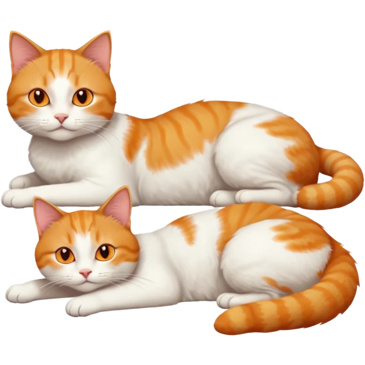 ginger and white cat with orange eyes doing a big extremely long stretch reaching up into the air with arms and legs side by side together straight and overextended whilst lying on its side emoji