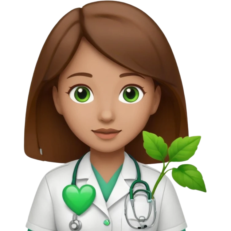 Brown hair Nurse with green heart and plant surround her  emoji