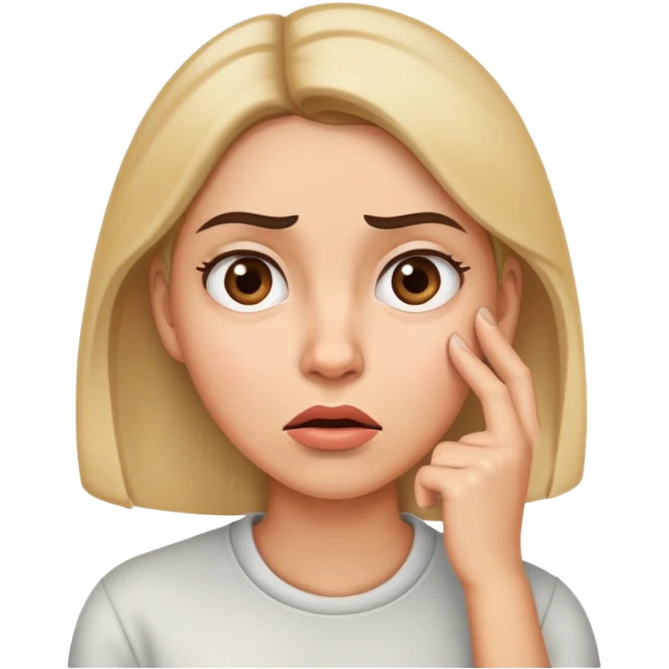 Woman with a baffled expression, raised eyebrow, and hand on chin emoji