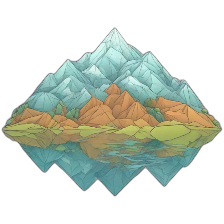 geometric mountain landscape, contour, shirt design, 2d emoji