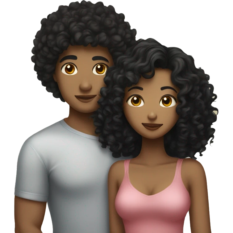 Curly haired couple kissing light with black hair girl has short hair emoji