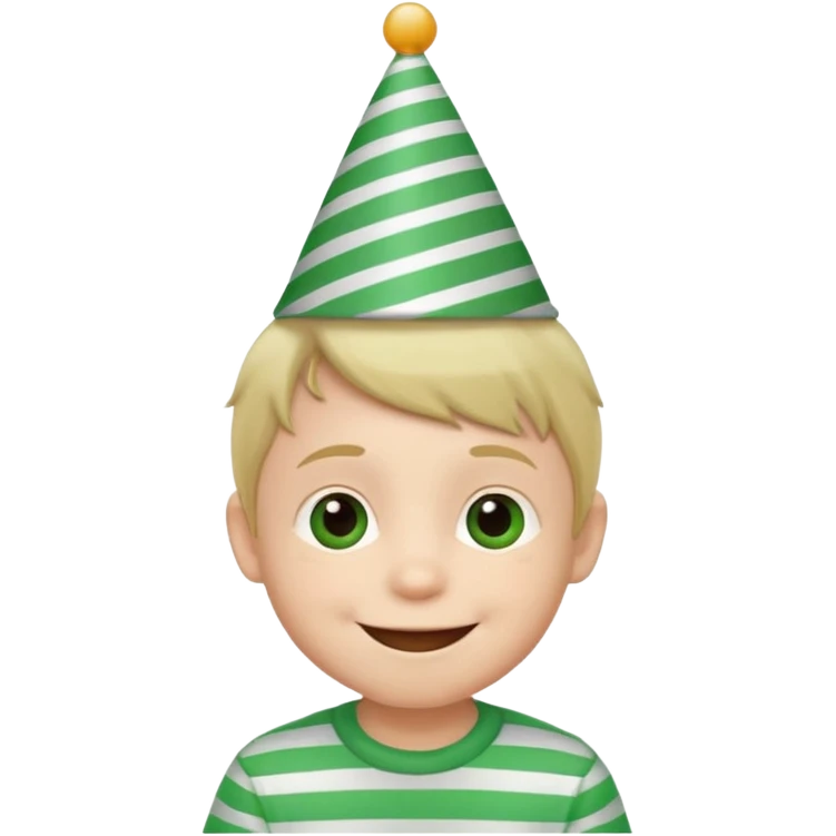 a little boy with birthday hat, striped green shirt















 emoji