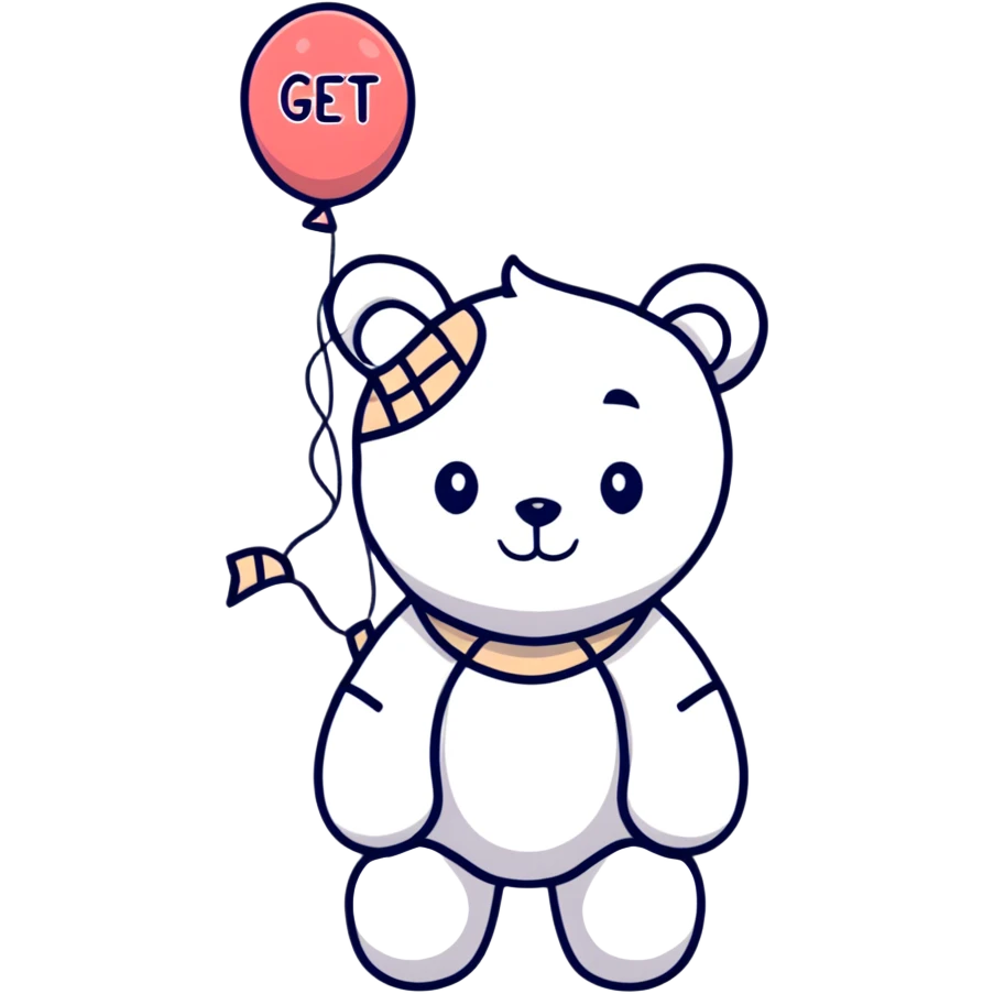Cute teddy bear with a bandage holding a get well balloon emoji
