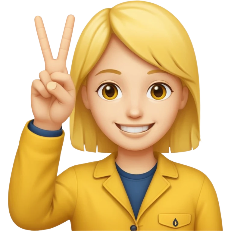 minimalist peace sign hand emoji, yellow, cartoon, two fingers emoji