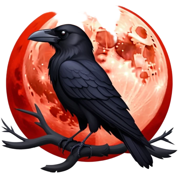 black raven against the backdrop of the red moon emoji