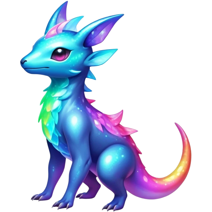  Shiny sparkly transparent bioluminescent luminescent vibrant bright pastel dark exotic iridescent colorful nebula rainbow gradients cyber-Protogen-Fakémon-Pokémon-Vernid-creature emoji