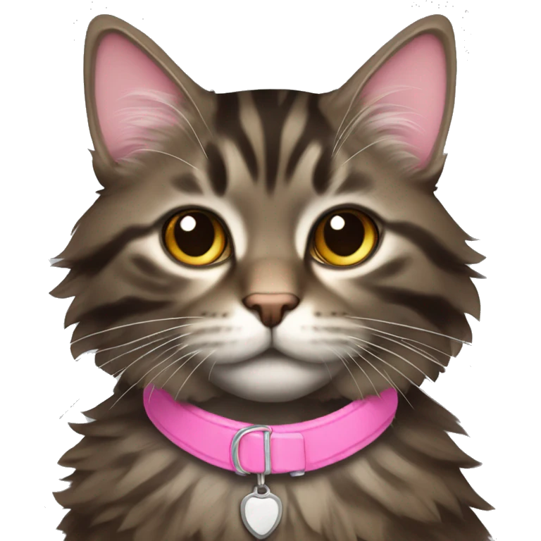 Fluffy dark brown tabby pink collar emoji