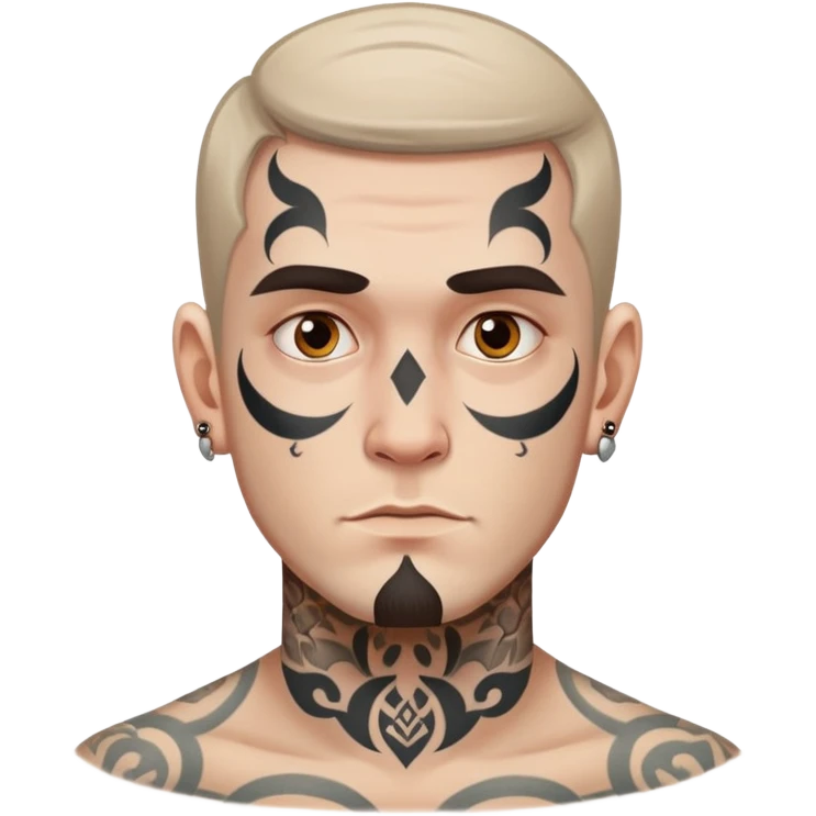 white man with face tattoo, neutral expression emoji