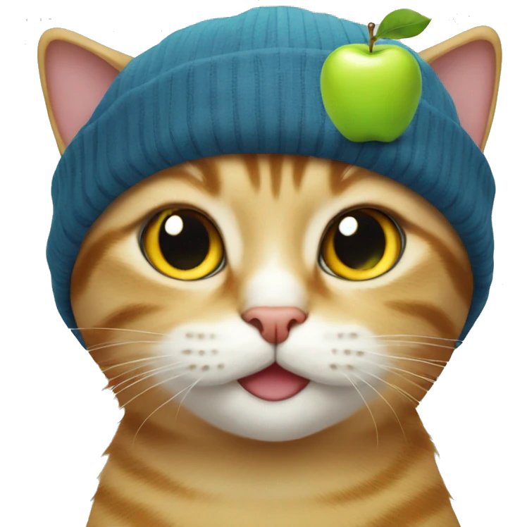 cat with apple as hat emoji
