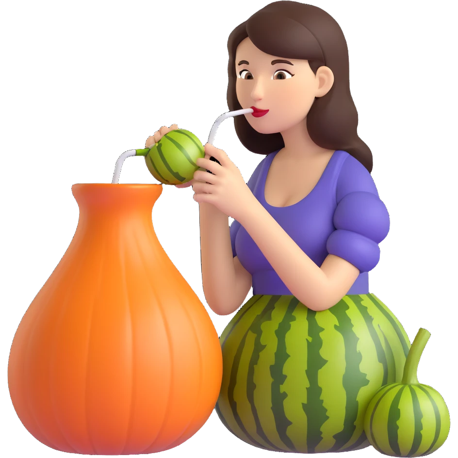 brunette woman drinking mate from a gourd with a bombilla straw, simple and minimal emoji