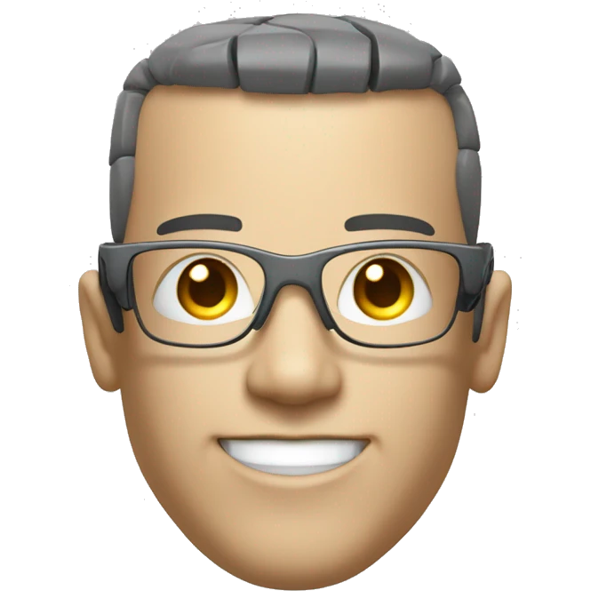 Cyborg head with fair skin, flat top haircut, rectangular glasses, circuits and smiling  emoji