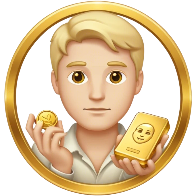 white male, gold around, holding gold emoji