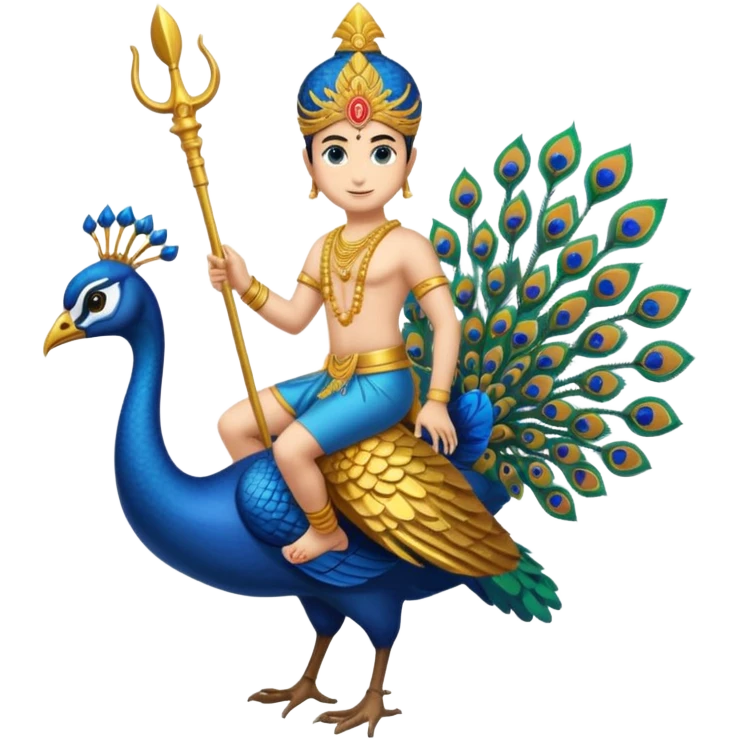 Give Lord murugan with blue peacock and vel staff as keypad emoji emoji