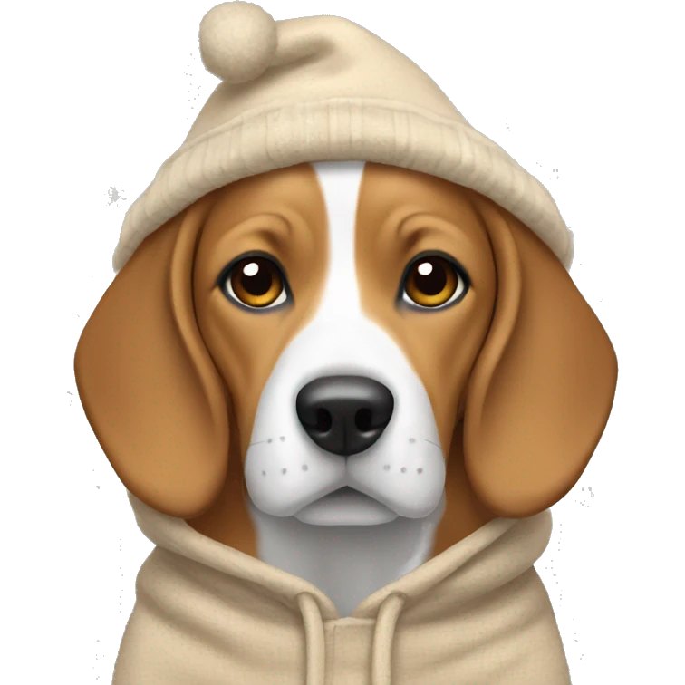 beagle wearing a beige christmas hoodie emoji