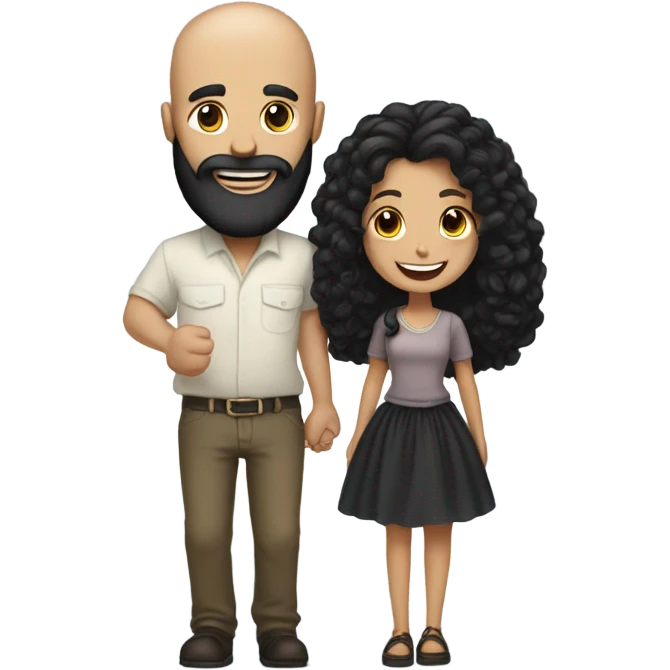 Bald man with black beard and girl long black hair holding hands emoji