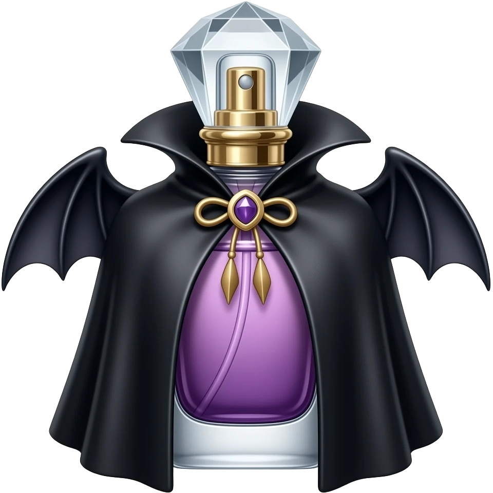 Вампирские духи флакон в виде плаща, на самом флаконе из пластиковых элементов добавлен антураж в форме крыльев. Крышка в форме кристалла emoji