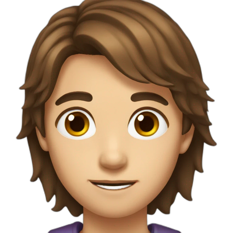 A 14 years old kid with brown hair and brown eyes emoji