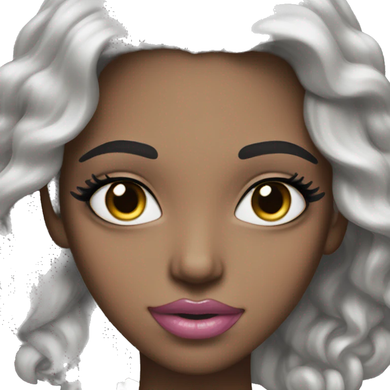 long lashes and grey eyes, very light, pink lips emoji
