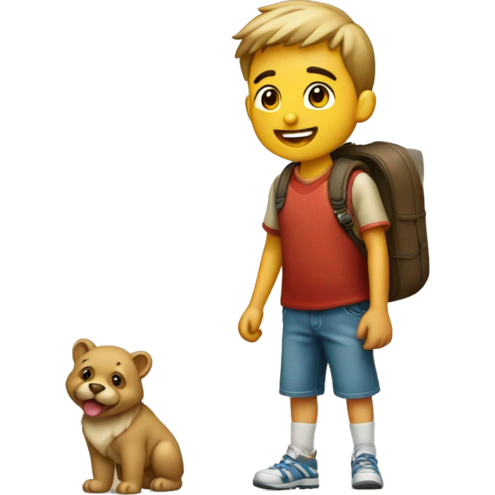 Niño rubio con una mochila  saltando feliz emoji