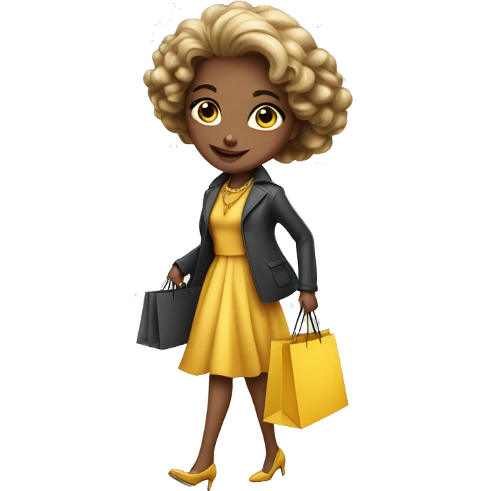 luxuriously dressed girl walking with lots of shopping bags emoji