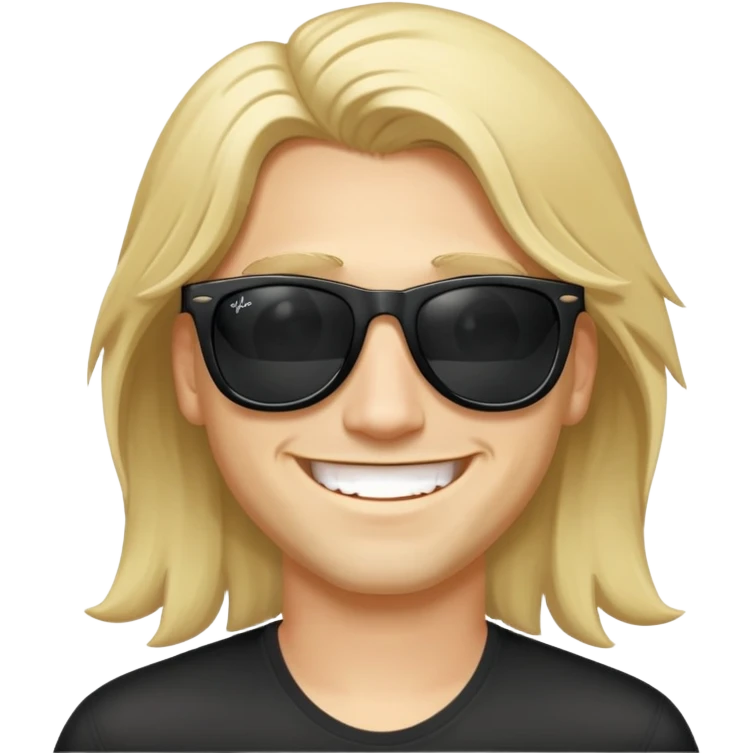 a blond guy with medium long hair massive smile with black rayban sunglasses emoji