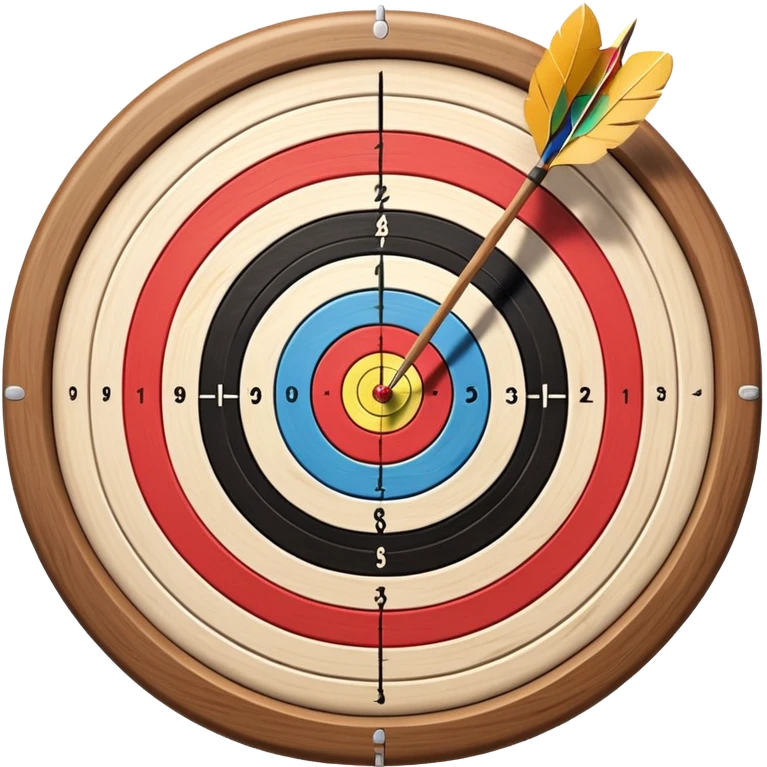 A bow and arrow aimed at a target, with the arrow in mid-flight towards the bullseye. The target's concentric rings are visible, emphasizing the precision and focus required in archery. The background is simple, highlighting the equipment and the sport's accuracy. emoji