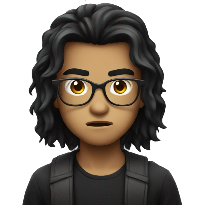 glasses black long hair angry boy emoji