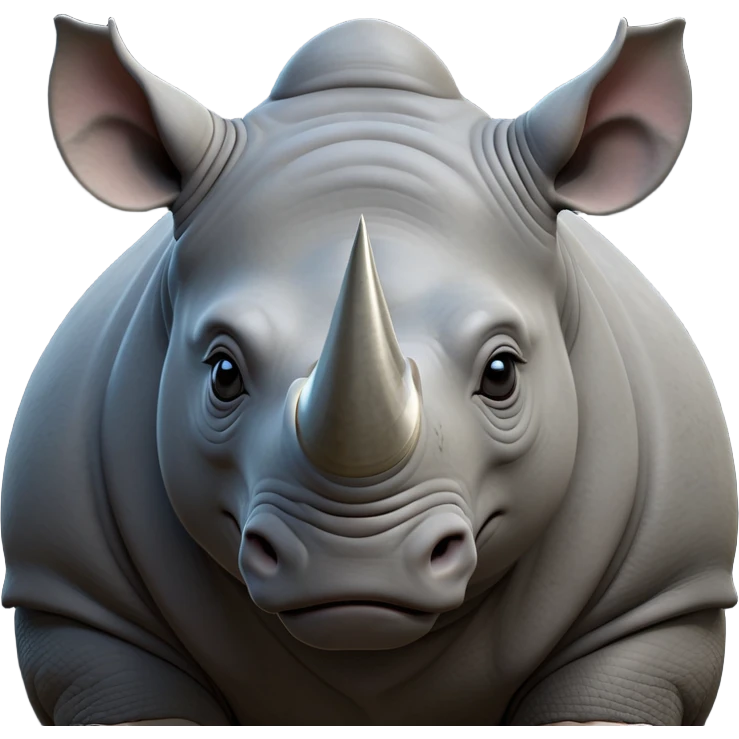 cinematic-noble--rhinoceros-portrait-emoji,slate-grey-hide--poised-and-regal,-with-a-massive,-powerful-build-and-a-thick, -deep-set-soulful-piercing-eyes,-simplified-yet-sharp-and-sophisticated-features,-highly-detailed,-large-black-eyes, zoomed out showing shoulders, large white horn  emoji
