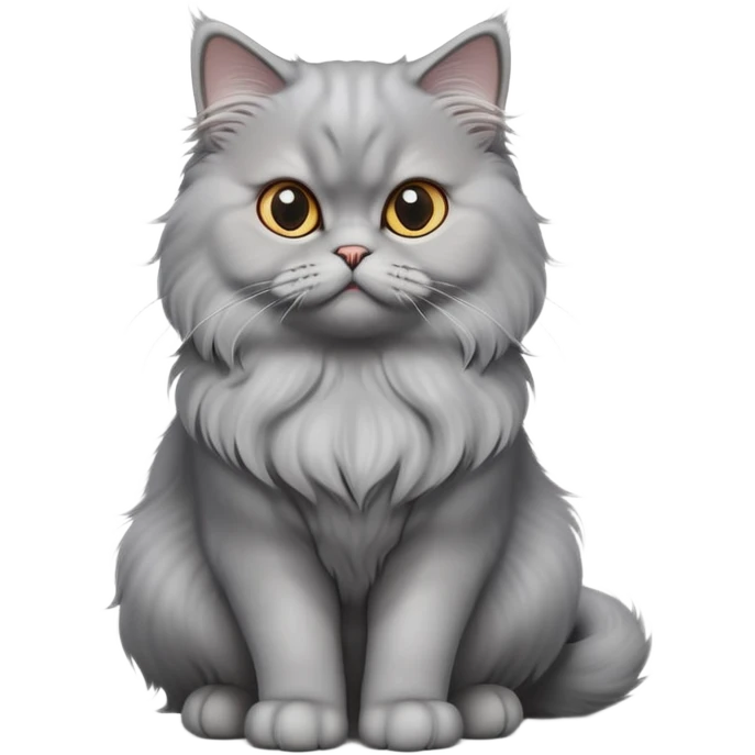 cinematic-[grey persian cat]-realistic-full-body-sitting-emoji,-tail-curled-playfully-around-its-paws,-head-tilted-dramatically,-fluffy-[grey]-fur,-simplified-yet-realistic-focused-features,-highly-detailed,-glowing-with-an-almost-sarcastic-glow emoji