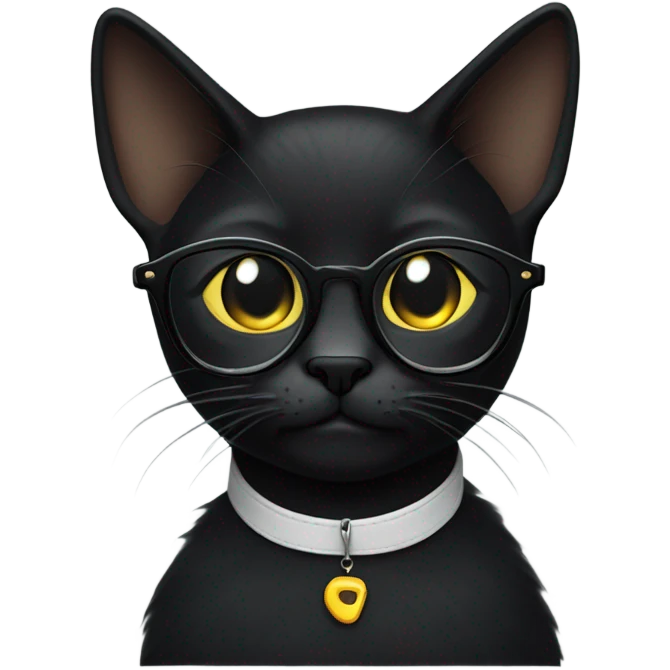 A black cat with glasses and a pin-shaped earring in his left ear. emoji