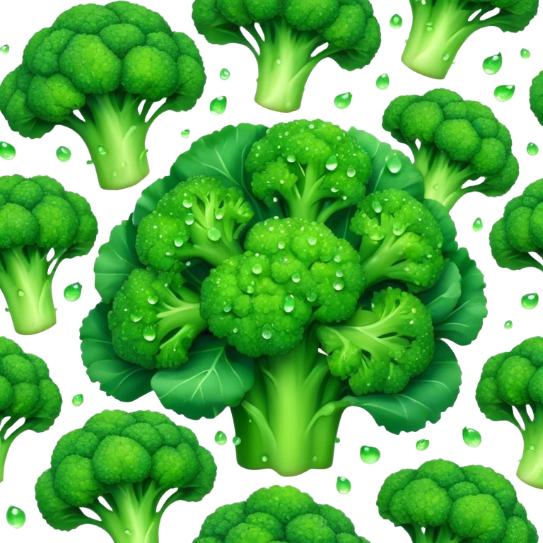 Cinematic lush green broccoli, detailed florets glistening with dewdrops, ultra-fresh and vibrant, soft glowing background, healthy and delicious. emoji
