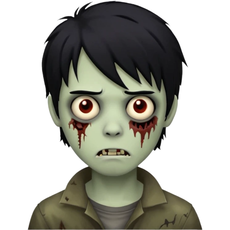 Boy, zombie, black hair, medium long, emo, shaggy, dark, spooky, creepy expression emoji
