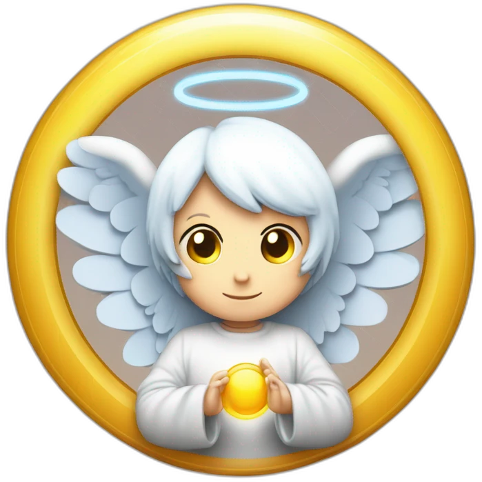 angel compuesto de alas furioso desprendiendo un halo de luz circular alrededor suyo con un nucleo de plasta en su interior emoji