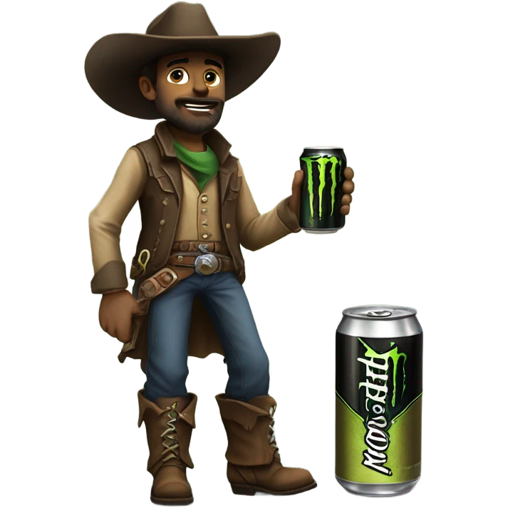 Realistic 1800s cowboy drinking a monster energy drink emoji
