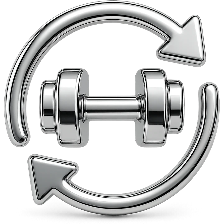 Minimal flat icon combining a gym symbol and a circular repeat arrow emoji