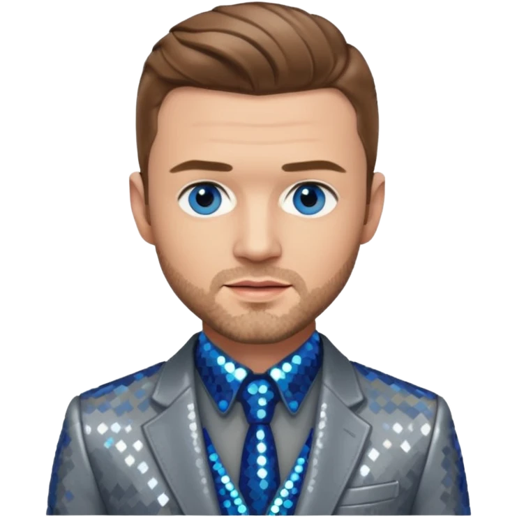 Justin Timberlake with light brown hair, blue eyes, sequin grey suit jacket emoji