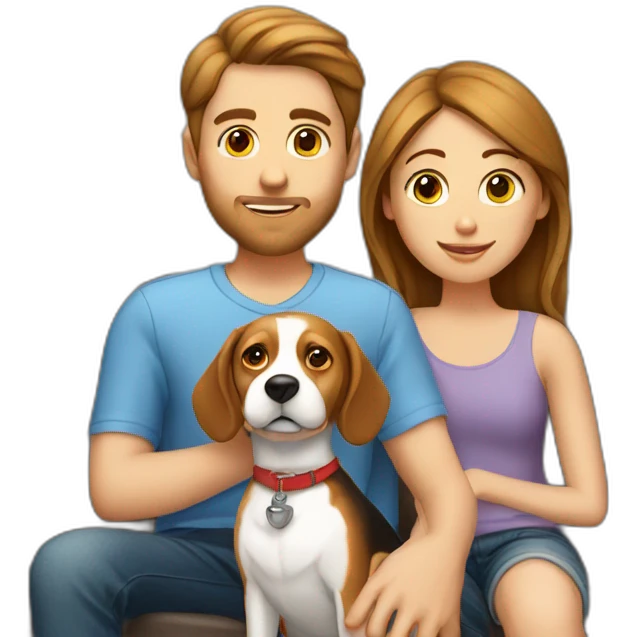 Brown hair White boy and girl with beagle Sit on couch emoji