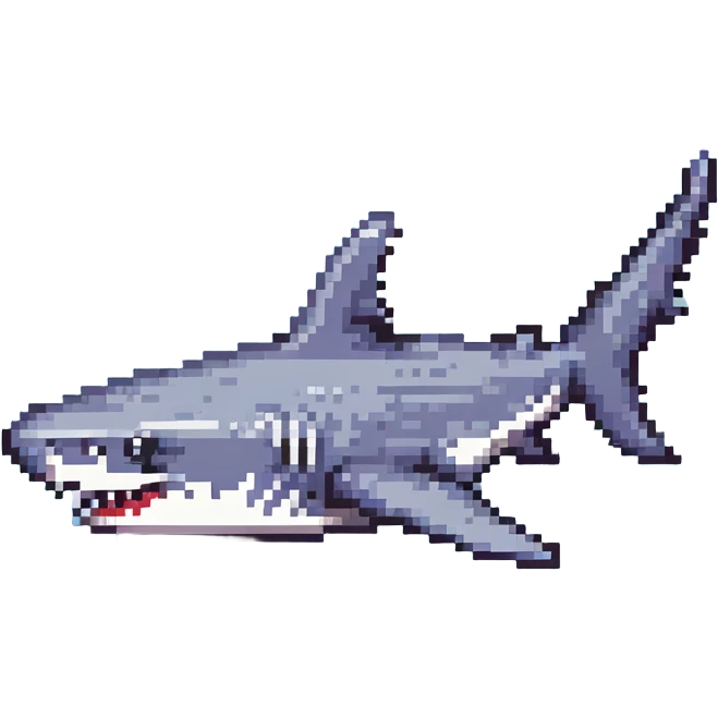 shark with Air Jordans on all fins, pixel art style, simple background emoji