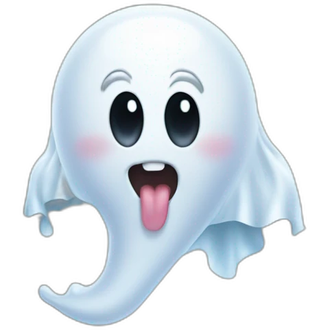a funny little ghost who sticks out his tongue emoji