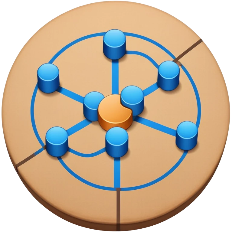network in a circle form with blue lines and realistic brown boxes at intersection points emoji