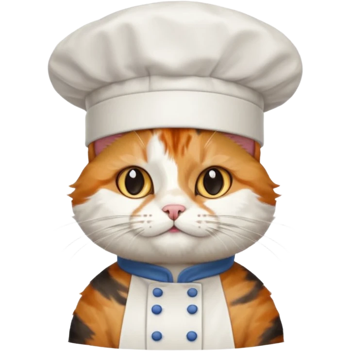 fluffy chef cat wearing a tall white chef hat emoji