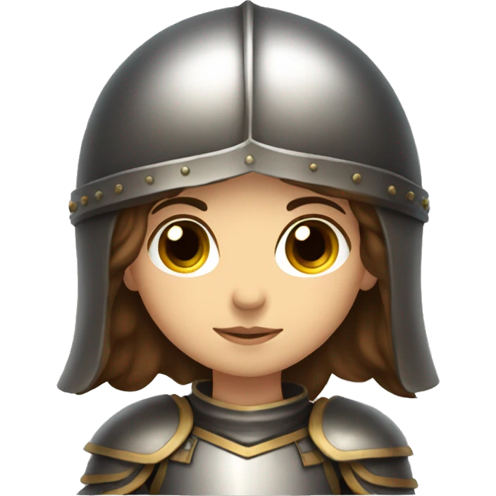 Girl knight with brown hair and brown eyes and a helmet emoji
