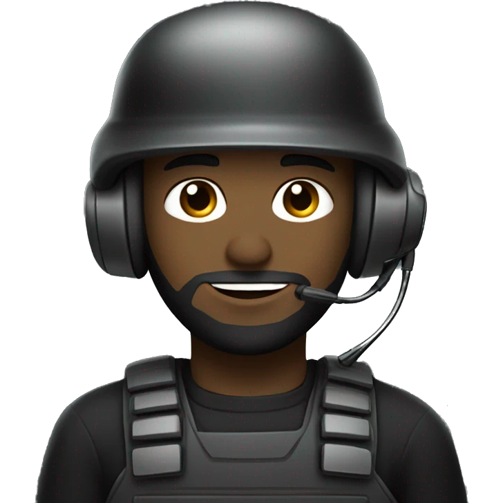 operator dressed in black with a milatary helmet, without glasses, wearing a headset, preferably american male emoji