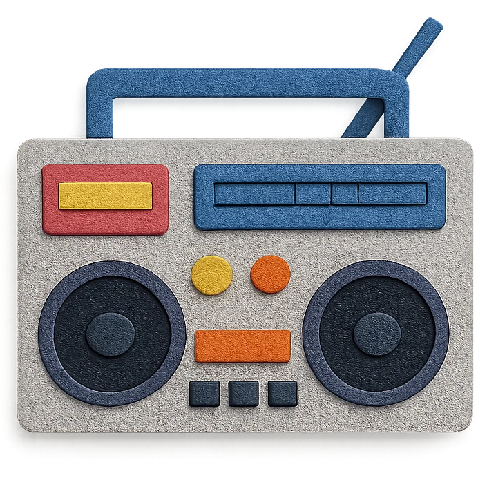 retro boombox with visible paper textures, front view, paper-craft style emoji