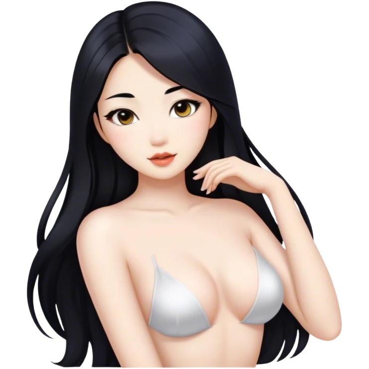 gorgeous Asian girl with long black hair, white skin, and a beautiful body  . Glamorous body  emoji