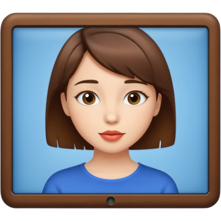 Chica güera,pelo corto,pelo castaño y dando un beso ala pantalla  emoji